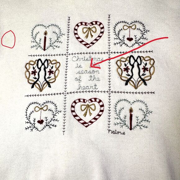 Valerie Sockwell Folk Art Christmas Cream Shirt Womens Small Embroidered Vintage - Picture 11 of 14